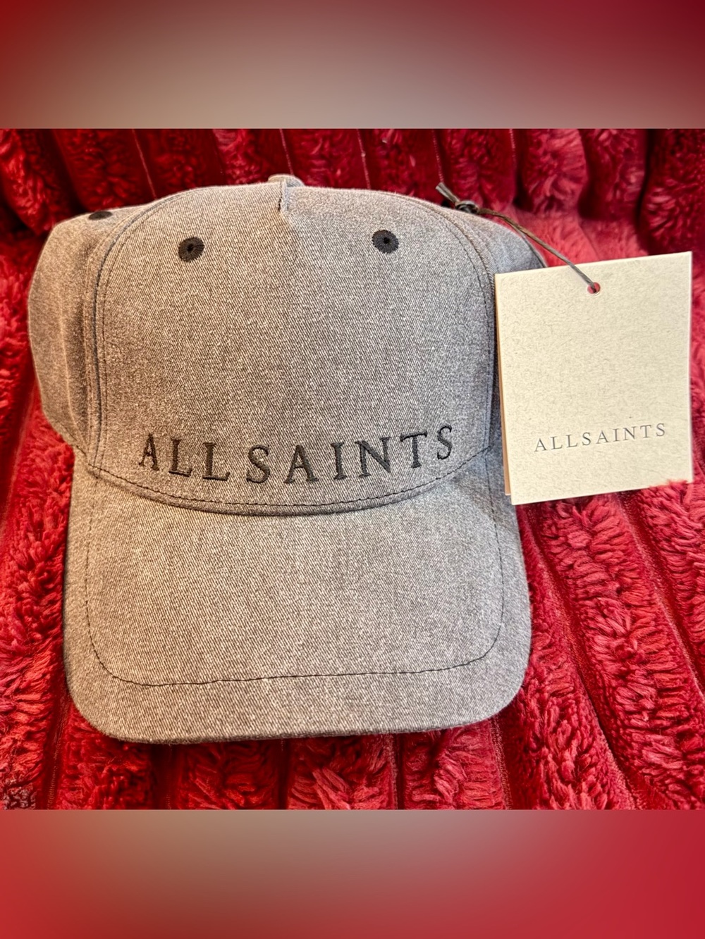 AllSaints Gray Baseball Cap with Embroidered Logo
